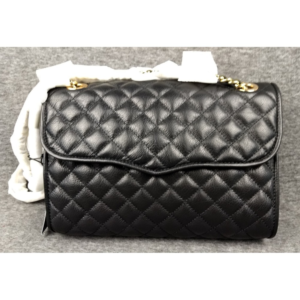 Rebecca Minkoff Quilted Affair Crossbody Bag Black Leather Gold Chain Straps NWT
